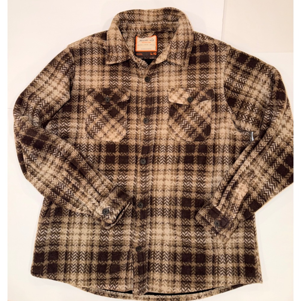 Hawke & Co Outfitter Brown Plaid Sherpa Lined‎ Fleece Shirt Jacket Large